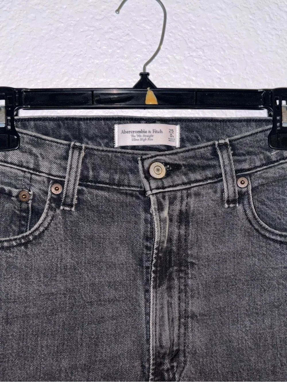 Abercrombie 90s Straight Ultra High Rise Black Gray Jeans Size 25 Y2K Denim - Picture 3 of 6